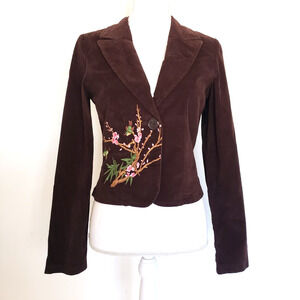 NEW!! Misomiso Juniors SIZE M Brown Corduroy Floral Embroidered Jacket Career